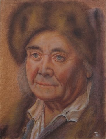 Dame met bontmuts  (pastel)